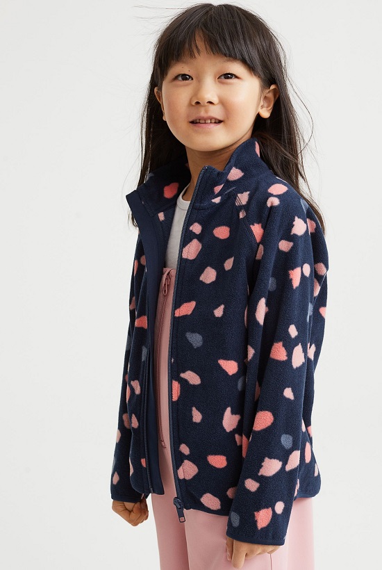 ☘️ Fleecová TMAVÁ MIKINA H&M na zip vzorovaná dívčí vel. 134/140