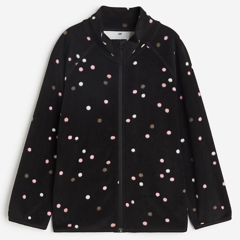 ☘️ Fleecová PUNTÍKOVANÁ MIKINA H&M na zip černá vel. 134/140