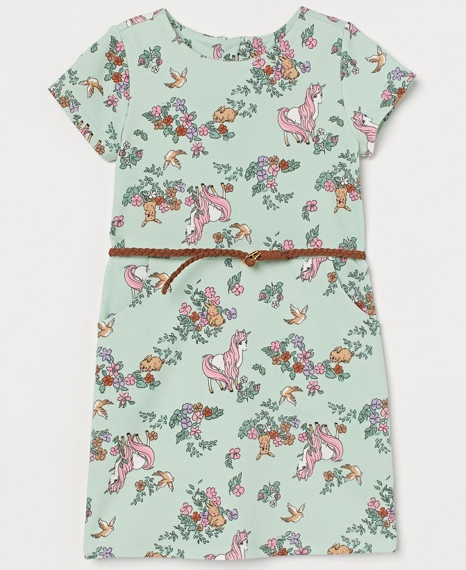 ☘️ Dívčí ZVÍŘÁTKOVÉ ŠATY H&M světle zelené + pásek vel. 110/116