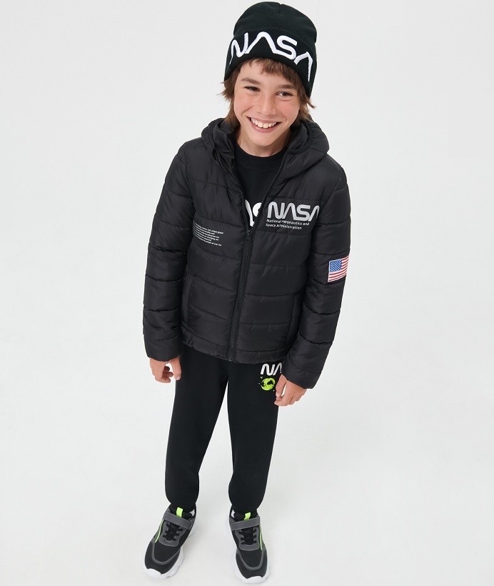 ☘️ Klučičí ČERNÁ BUNDA NASA přechodová s kapucí vel. 146