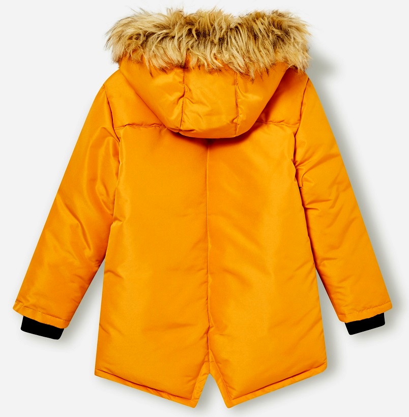 ☘️ Hořčicová ZIMNÍ PARKA s kapucí s kožíškem vel. 152