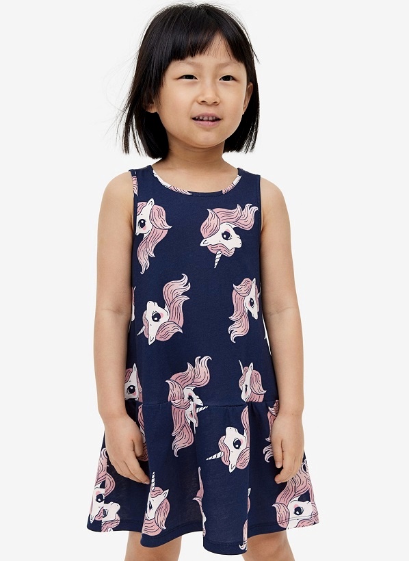 ☘️ Dívčí ŠATY H&M JEDNOROŽCI letní tmavé vel. 122/128