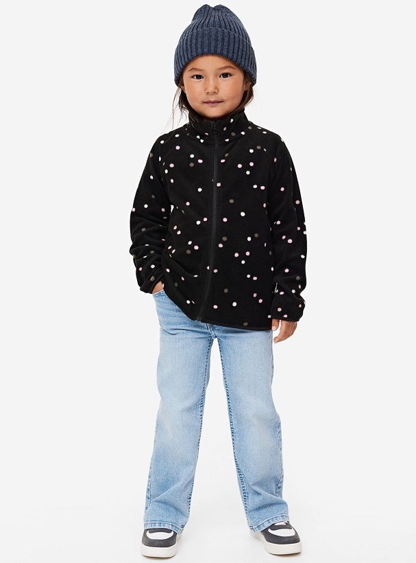 ☘️ Fleecová PUNTÍKOVANÁ MIKINA H&M na zip černá vel. 134/140