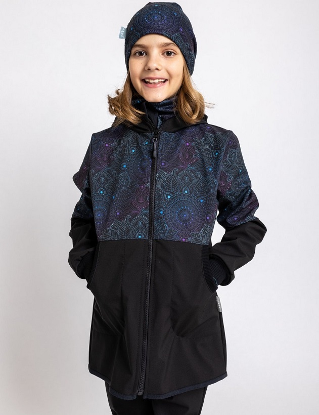 ☘️ Dívčí SOFTSHELLOVÝ KABÁT Unuo MANDALA s fleecem vel. 122/128