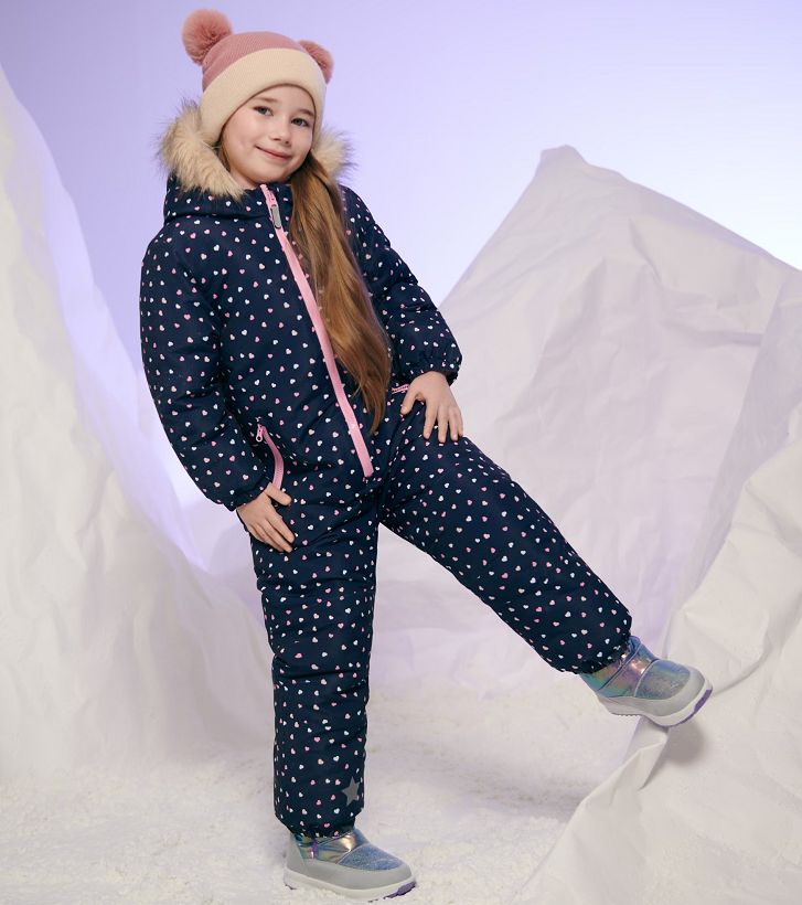 ☘️ Dívčí SRDÍČKOVÁ KOMBINÉZA zimní overal tmavý vel. 122