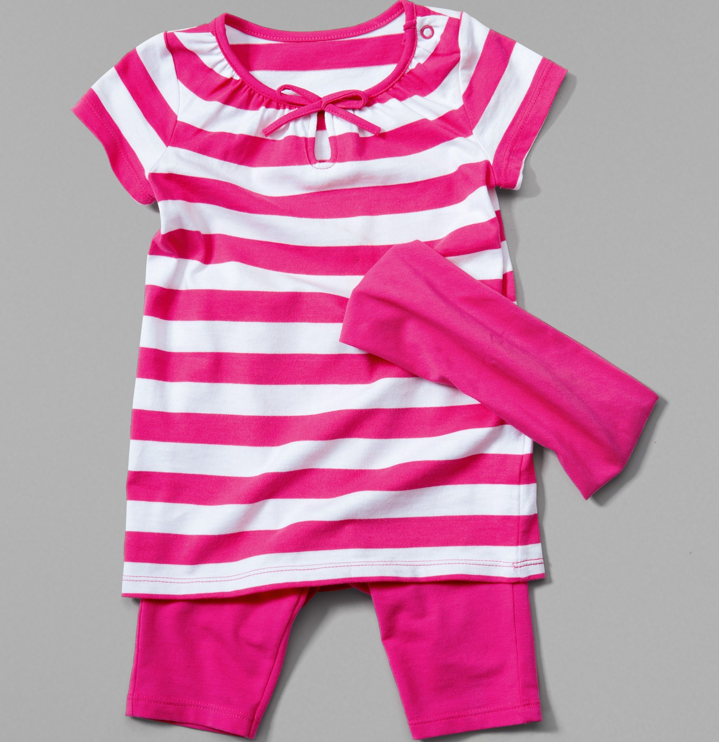 ☘️ DÍVČÍ KOMPLET Tchibo pruhovaná tunika + legíny + čelenka vel. 98/104