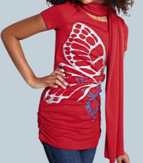 ☘️ Motýlkové ČERVENÉ TRIČKO Tchibo + ŠÁLA