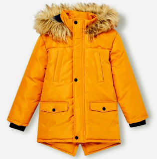 ☘️ Hořčicová ZIMNÍ PARKA s kapucí s kožíškem