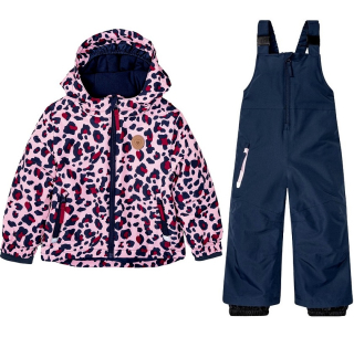 ☘️ Dívčí LYŽAŘSKÝ SET zimní bunda růžová leopardí + oteplováky vel. 110/116