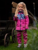 Dětské softshellové oblečení UNUO ♥ holčičí bunda Unuo kytičkovaná fuchsiová ♥ SKLADEM v eshopu U ŽABÁČKŮ